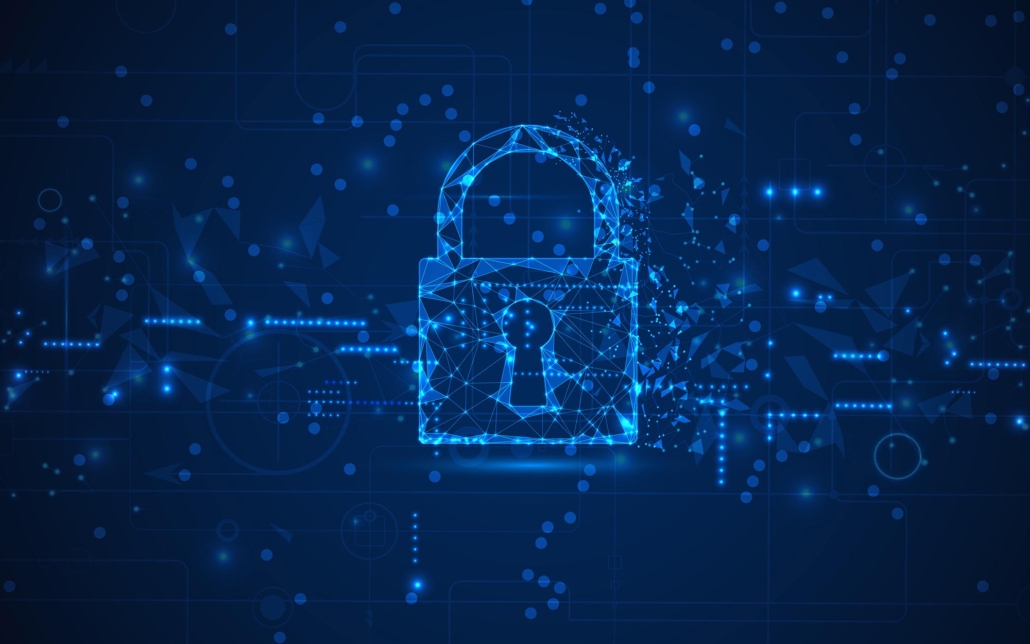 Graphic of a blue lock with futuristic aesthetic